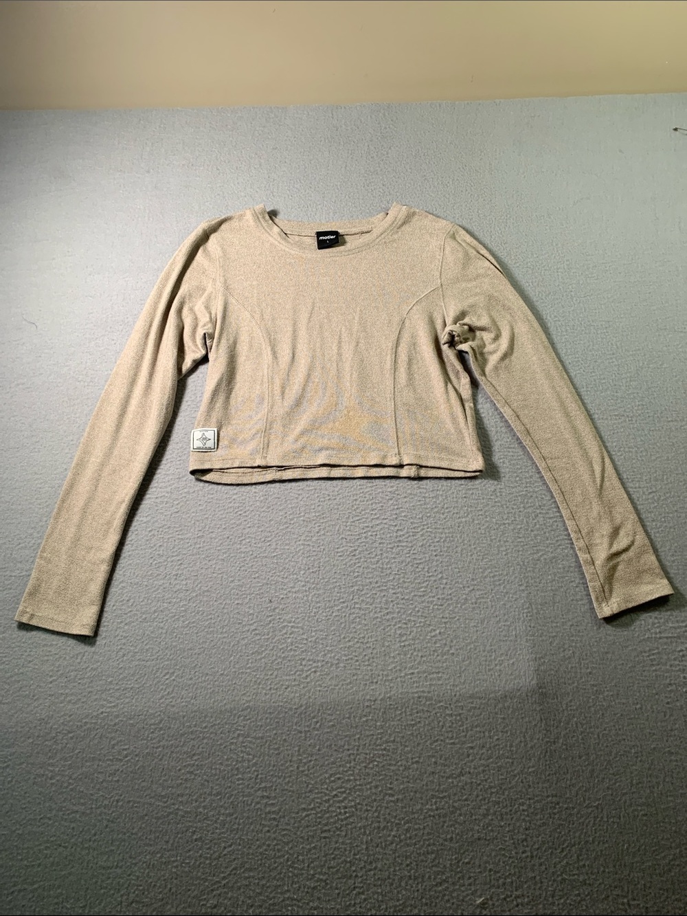 Mother Cropped Long Sleeve Crewneck Top - Neutral Beige